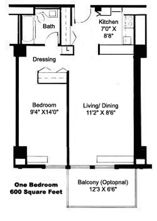 Mansion House Saint Louis Standard One Bedroom Floorplan